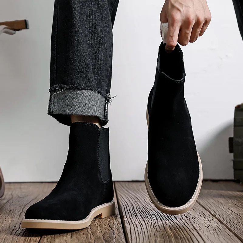 England style mens casual chelsea boots black beige cow suede leather shoes cowboy ankle boot breathable handsome short botas 250715