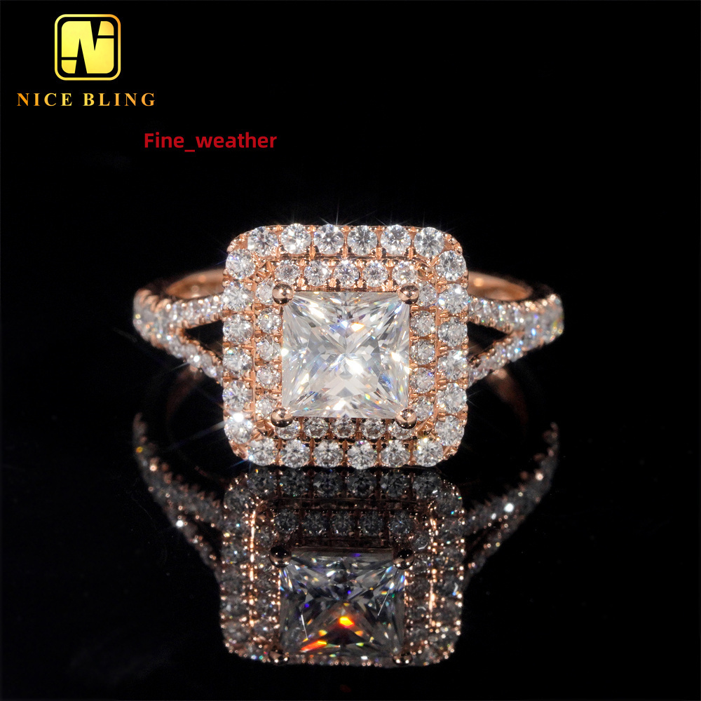 Wholesale Price Diamond Wedding Rings Women 14K Real Gold Princess Cut Ring VVS Moissanite Engagement Ring for Women