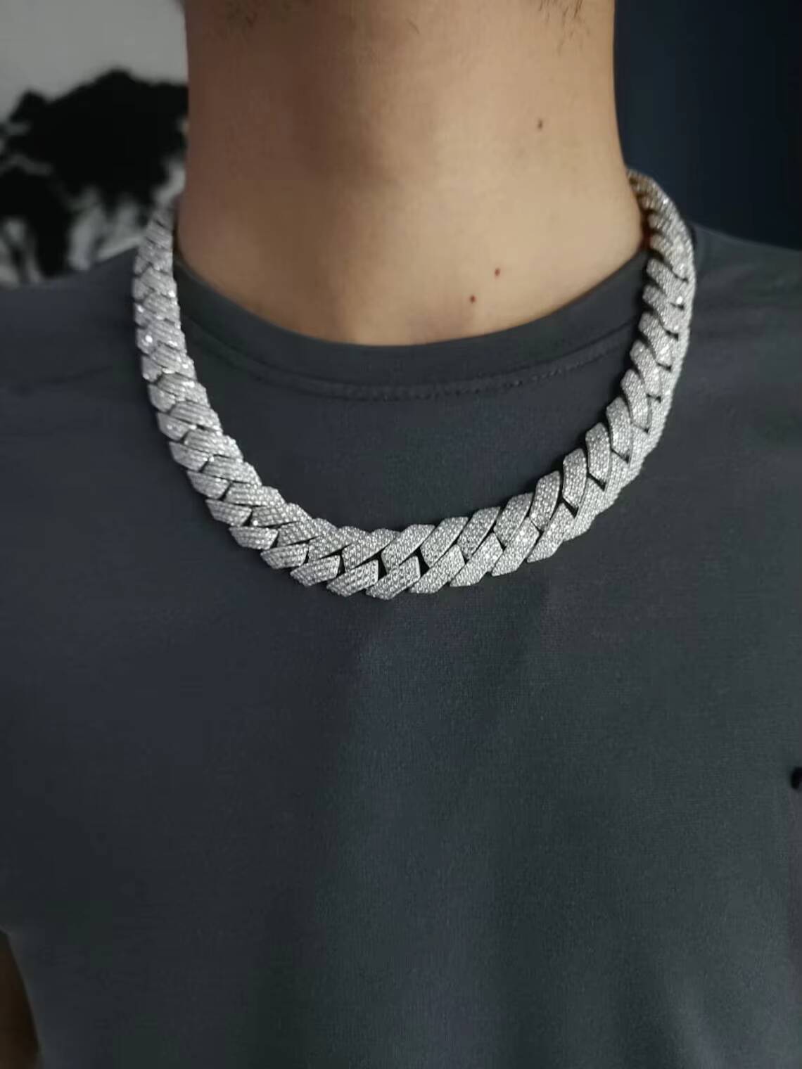 16 Miami Iced Out Cuban Chain Made In 925 Sterling Silver Embellished With Moissanite Diamond Iced Out Hiphop Cuban Link Chain