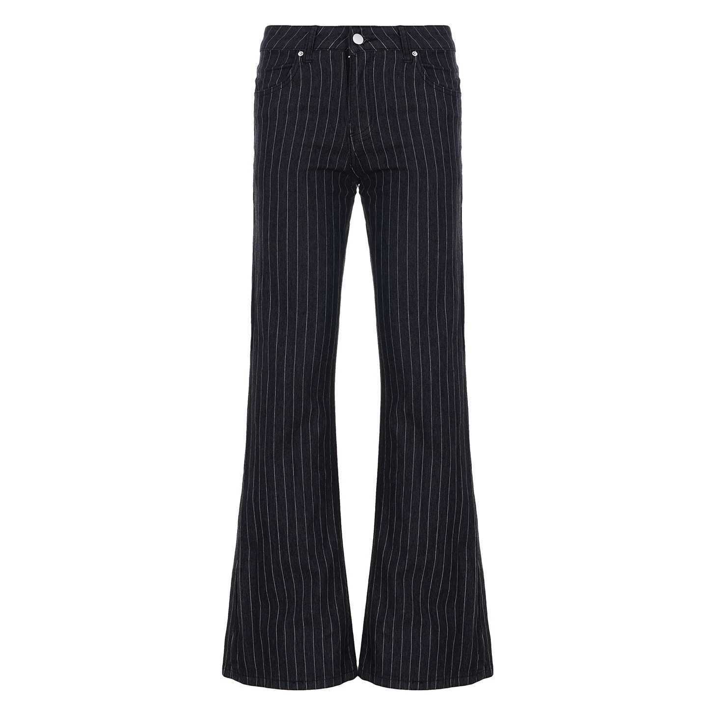 Darlingag Streetwear Striped Low Waist Slimming Jeans Women Button-Fly All Match Boot Cut Denim Trousers 2025 Trend Bottoms Chic R250716