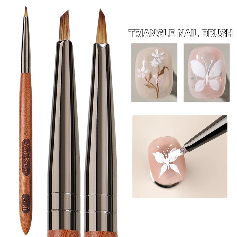 Triangular Nail Art Brush Pen 3D Tips Pattern Potherapy Acrylic Nail Brush UV Gel DIY Manicure Tools Wood Handle Nail Brushes 250716
