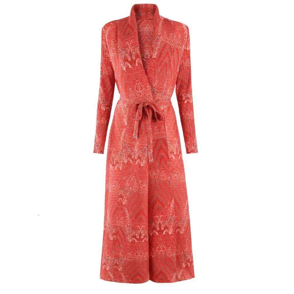 LANMREM Pleated Trench Coat Abaya Style Long Robe Women's Fashion Temperament Printed Versatile Coats With Belt 32Da2703