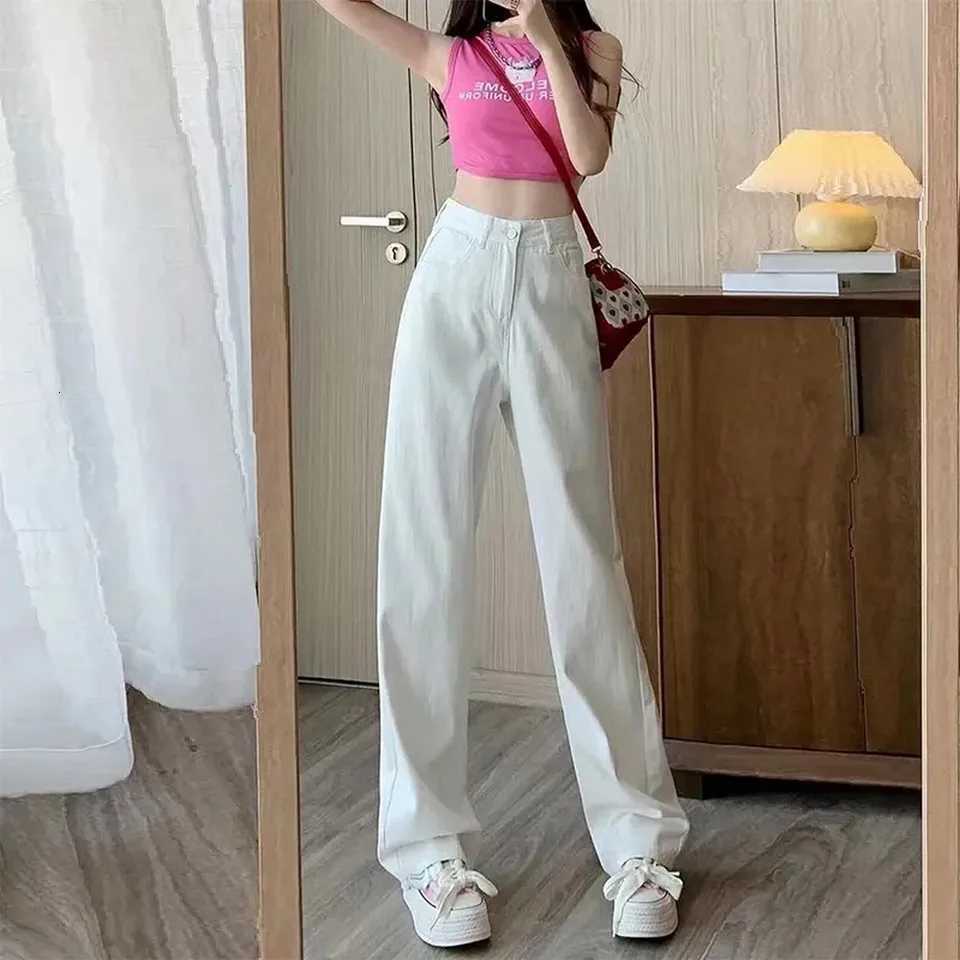 Fashion Artistic Lightweight Women Trendy Wide-legged Pants Simple Style Solid High-Waist Design Suitable Casual White Trousers R250716