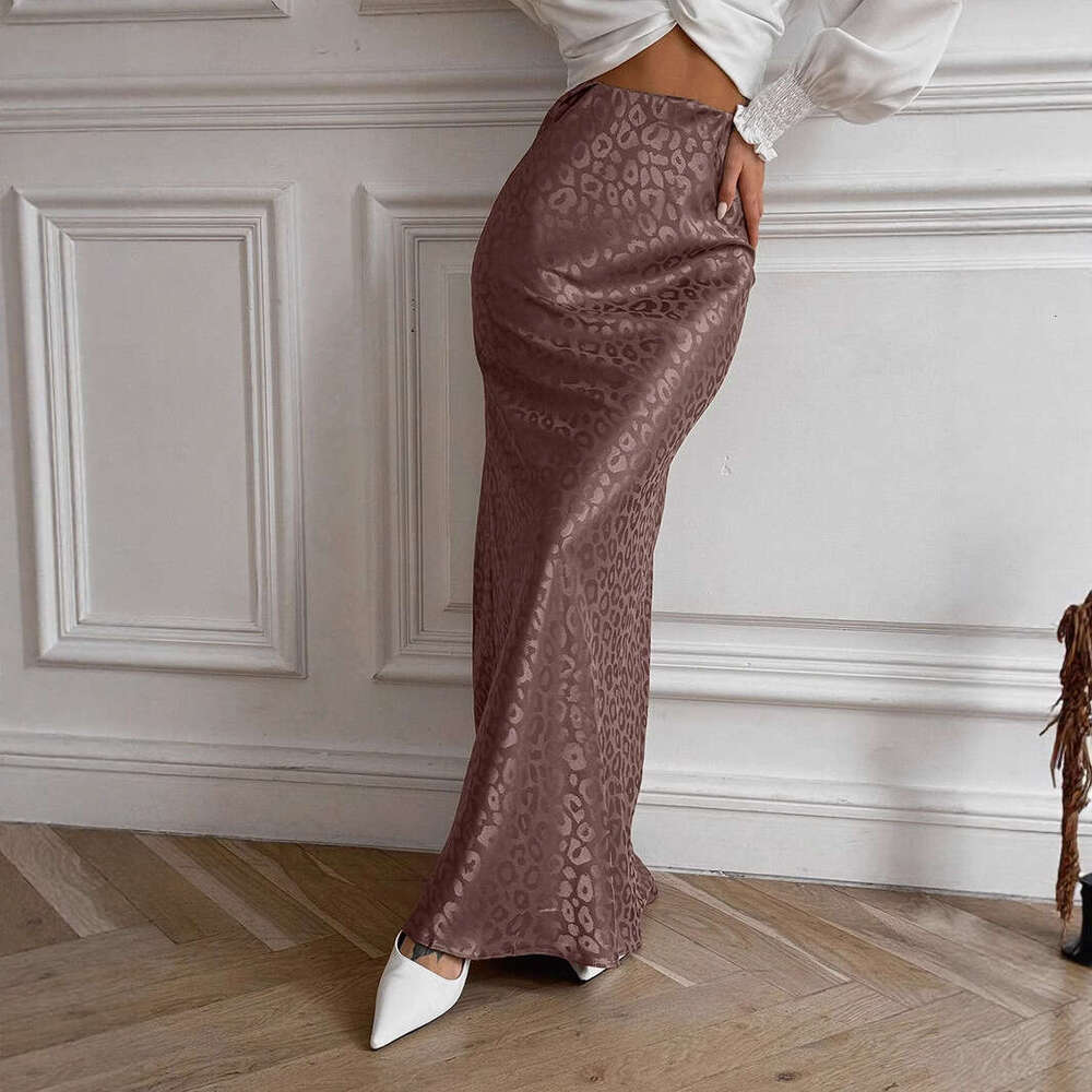 Summer New Trendy Bodycon Jacquard Leopard Print Long Midi Skirt B5