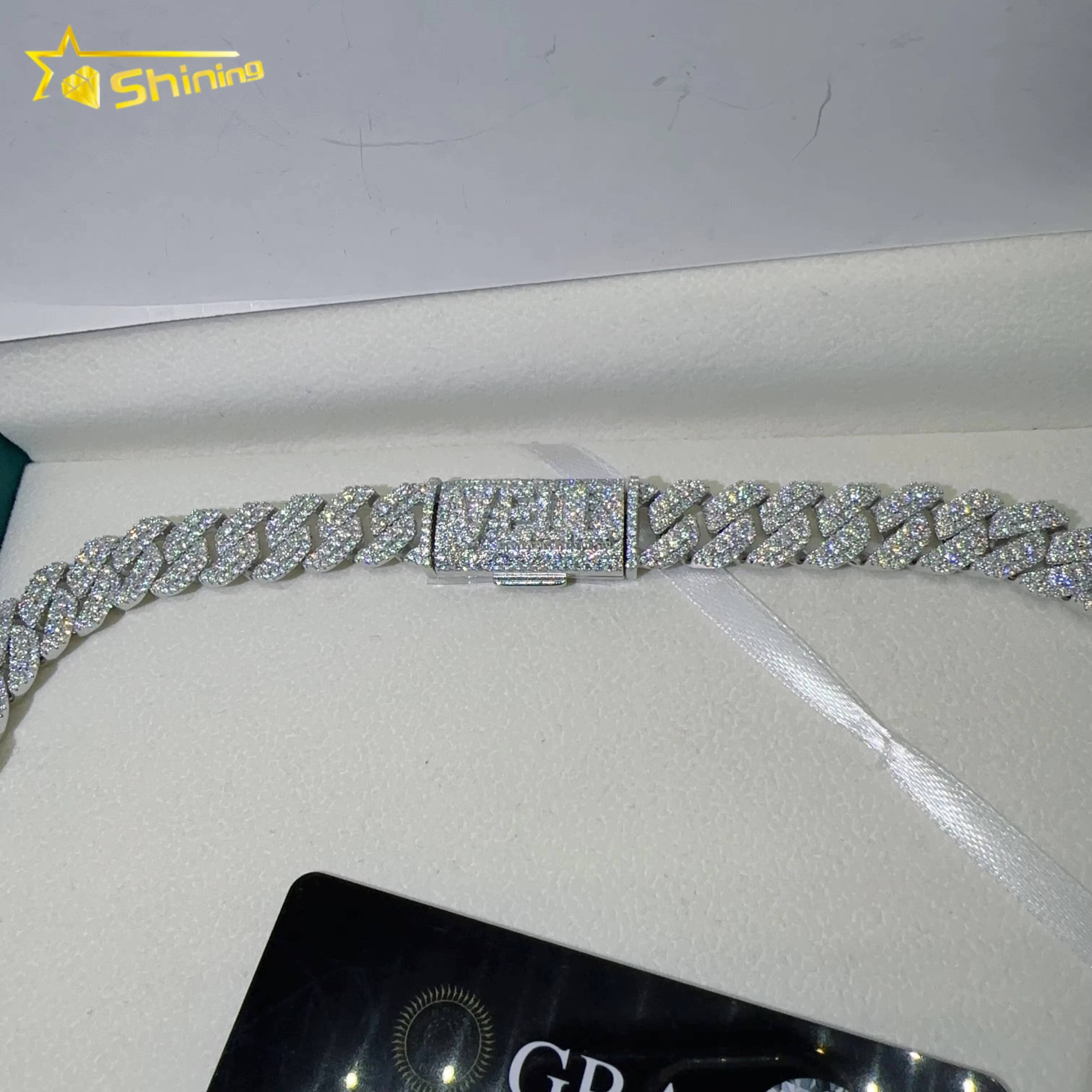 Pass Tester VVS Moissanite Lab Diamond Silver 925 Cuban Necklace and Chain Hip Hop Iced Out Jewelry 10mm Cuban Link Chain