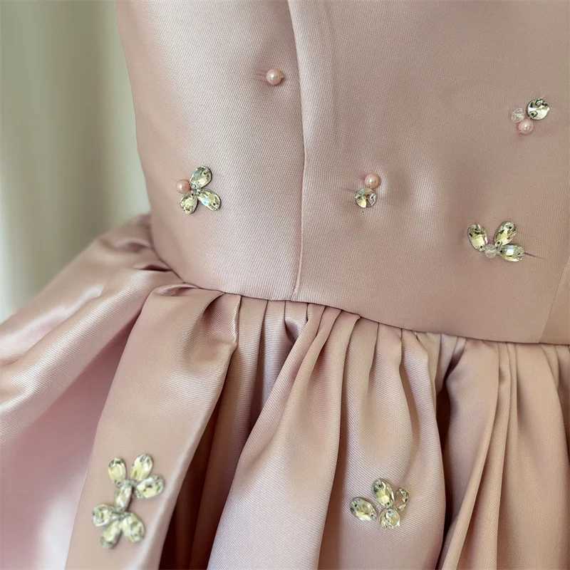 Kids Princess Satin Pearls Crystals Flower Girl Dress Children First Communion Dress Ball Gown Wedding Party Dress Birthday Show Z250716