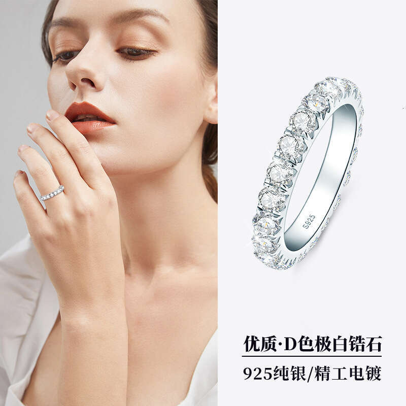 Fashion Personality S Pure Silver Zirconia Row For Women, Internet Celebrity Niche Versatile Light Luxury Diamond Full Body Ring D73