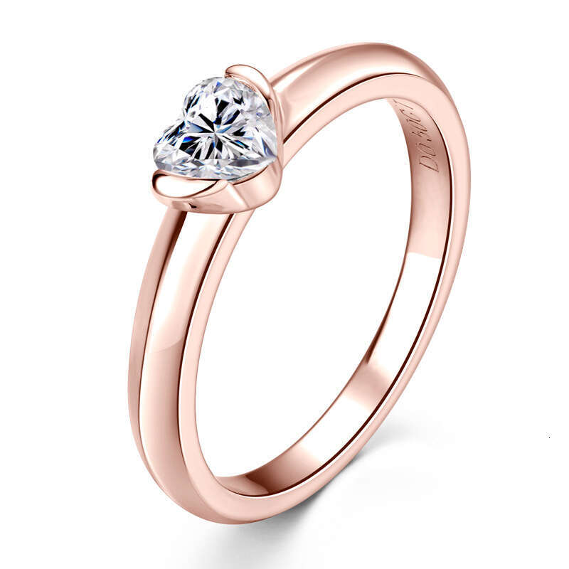 Tiktok Live Same Style Heart-Shaped Moissanite For Women, Light Luxury Sterling Silver Rose Gold Plated Heart Ring 0Fd
