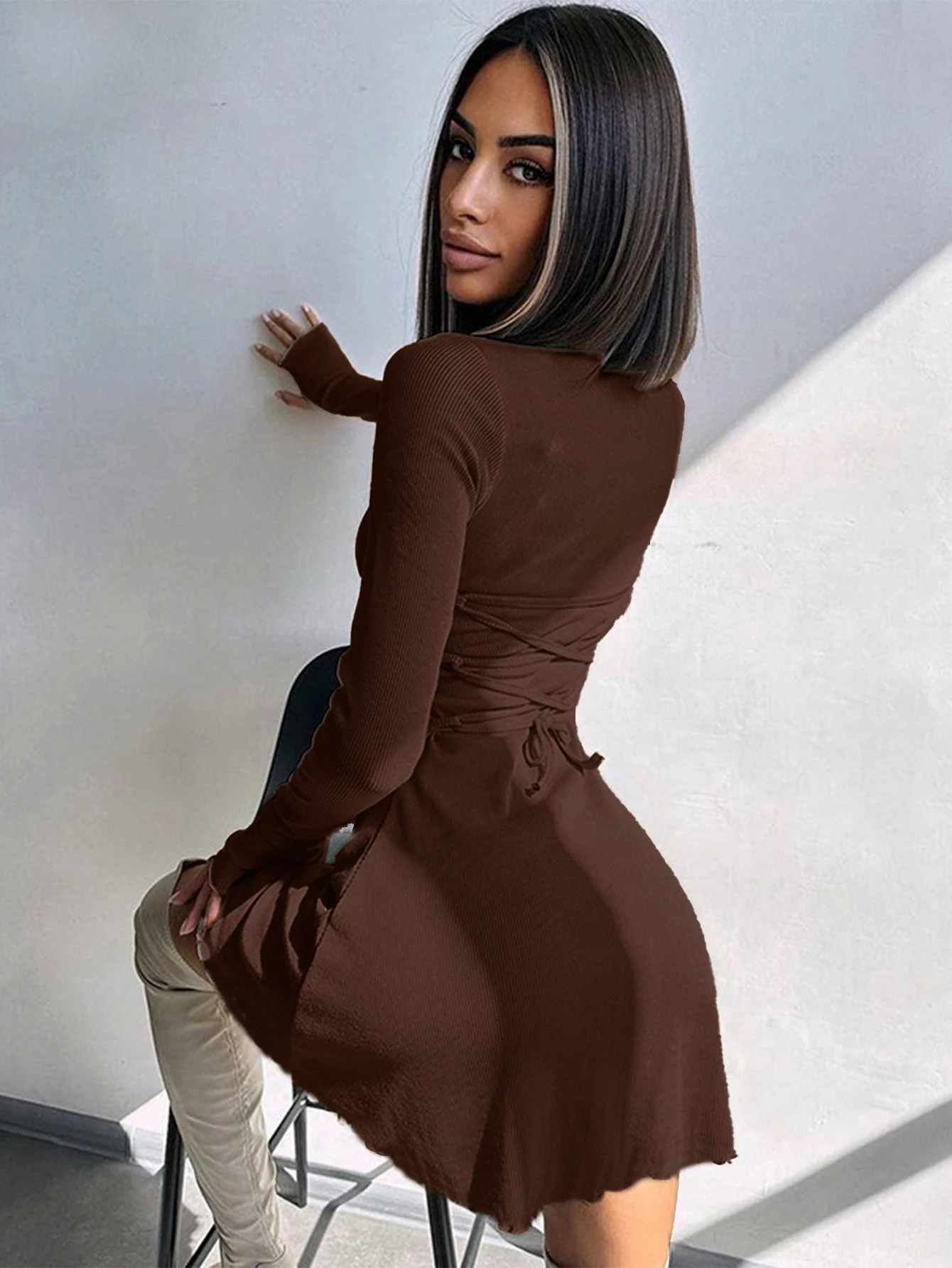 Womens Sexy Club Long Sleeve Bodycon Dress Suitable For Nightclub Family Party Vacation Leisure 250809