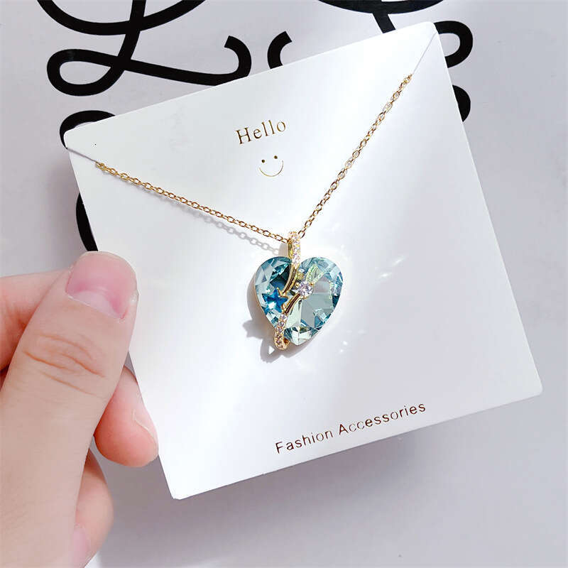 Fashion Zircon Stainless Steel Necklace For Women Colorful Peach Heart Pendant High-End Light Jewelry 6Fb