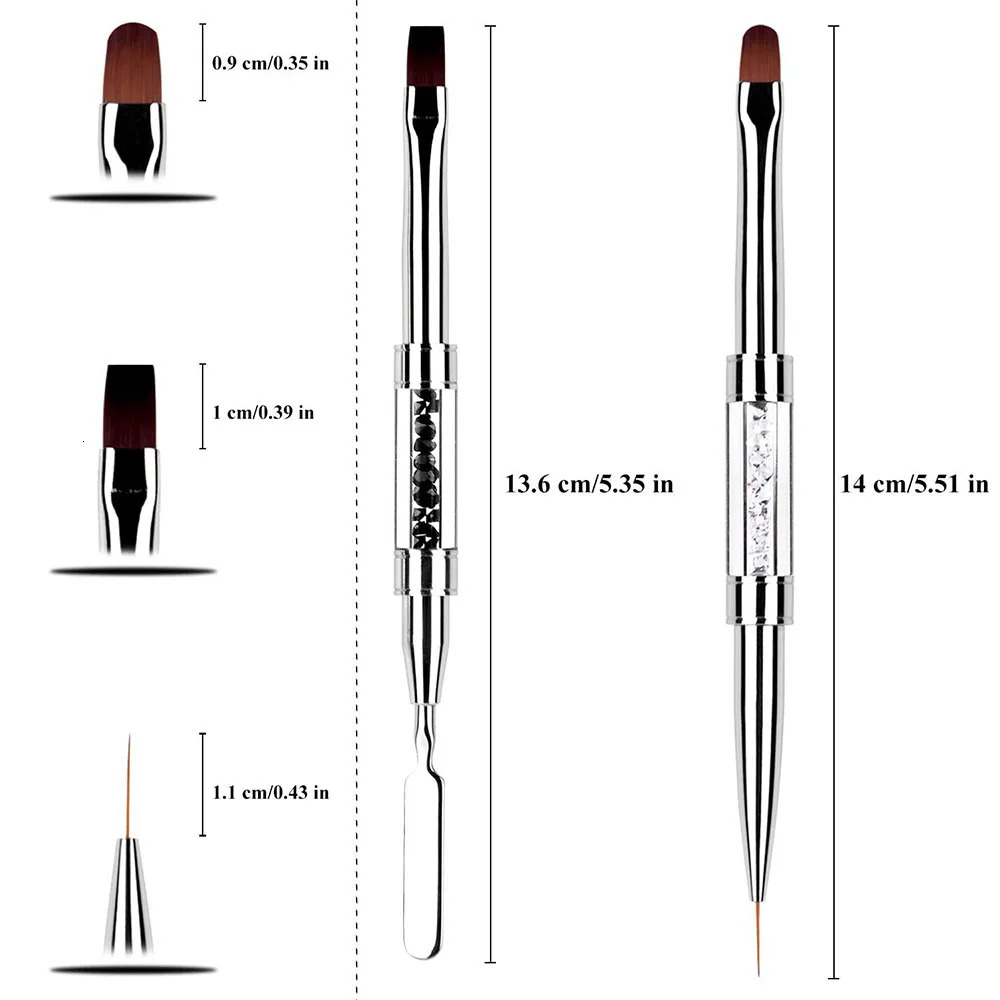 Dual-Ended Hard Nail Art Brush Builder Gel Rhinestone Handle French Tip for Manicure n Polish Gel Liner Professional Pen 250716
