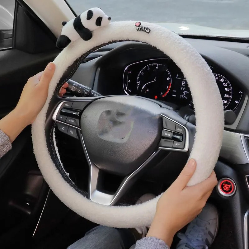 Winter Warm Soft Plush Cartoon Panda Car Interior Accessories Car Steering Wheel Cover Handle Cover 250715