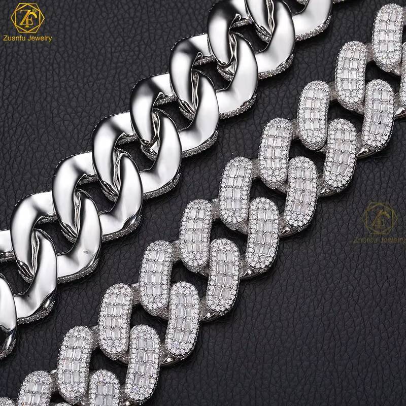 Hiphop Jewelry 28mm 4 Rows Moissanite Cuban Chain Luxury 925 Silver GRA VVS Moissanite Necklace Ice Out Cuban Link Chain