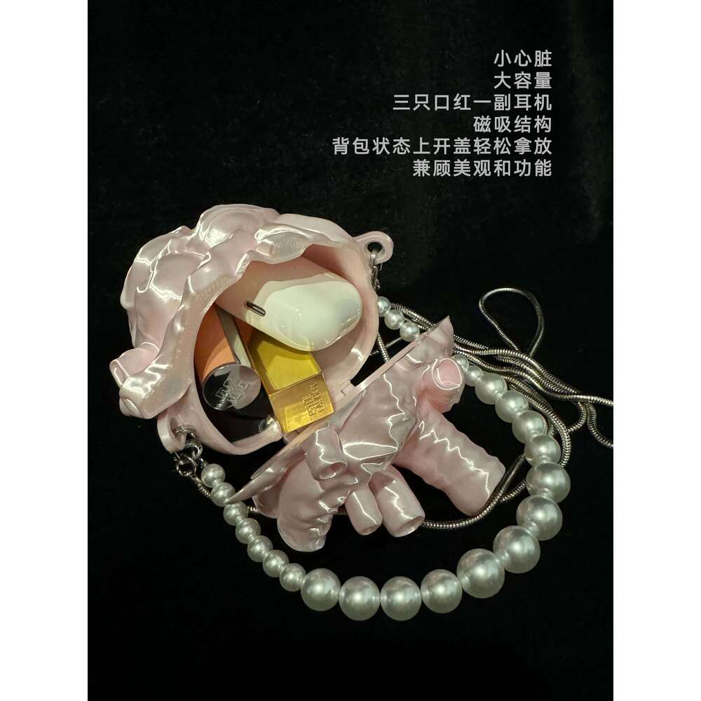 Light Fashion 3d Printed Three-dimensional Heart Women Personalized Banquet Party Bead Chain Crossbody Bag Trendy
