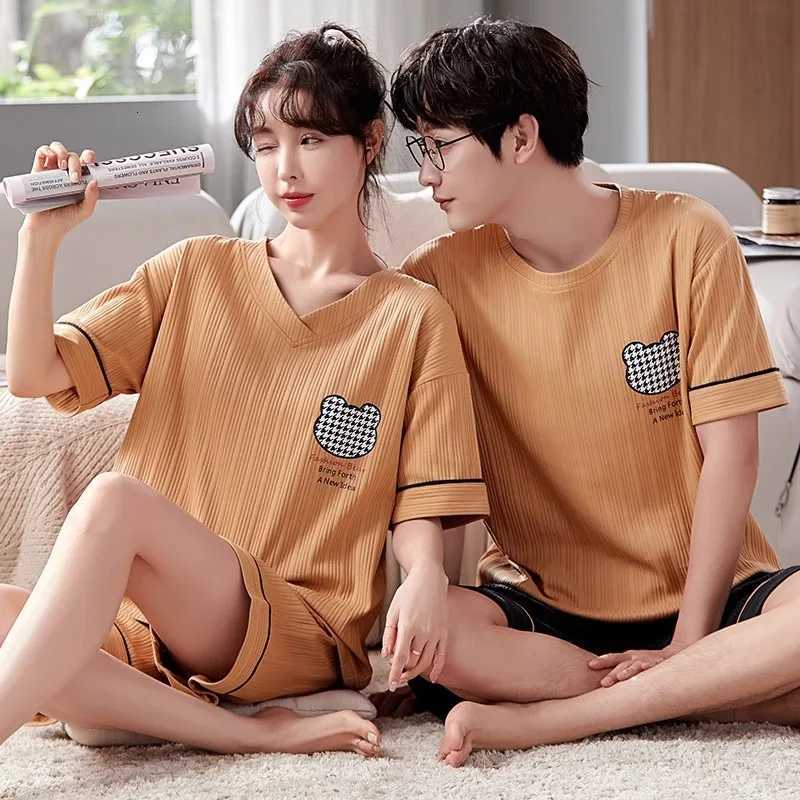 2 Pieces Set Sleep Tops Shorts Cotton Pajamas For Women Men Summer Short Nightwear Homewear Plus Size Sleepwear For Couples W250717