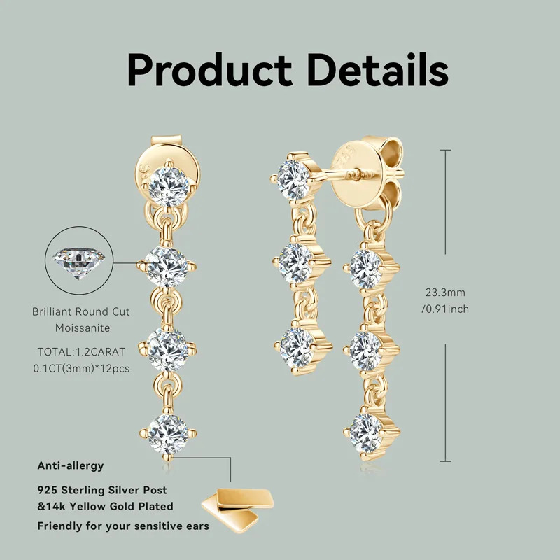 Lnngy m Drop Earrings 925 Sterling Silver Tassel Chain Earring For Women Girls Wedding Party Charms Jewelry Gift 250716