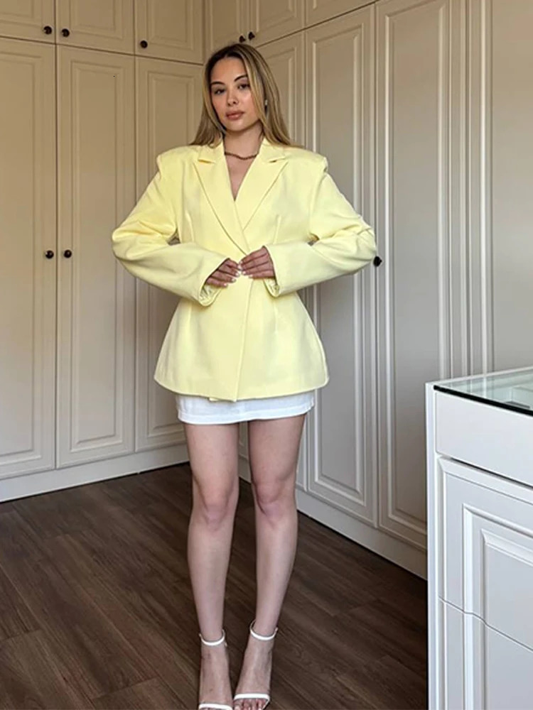 Fashion Womens Double-Breasted Blazer Turn-Down Collar Long Sleeve Solid Lady Coats 2025 Summer Casual Female Street Outwear 250715