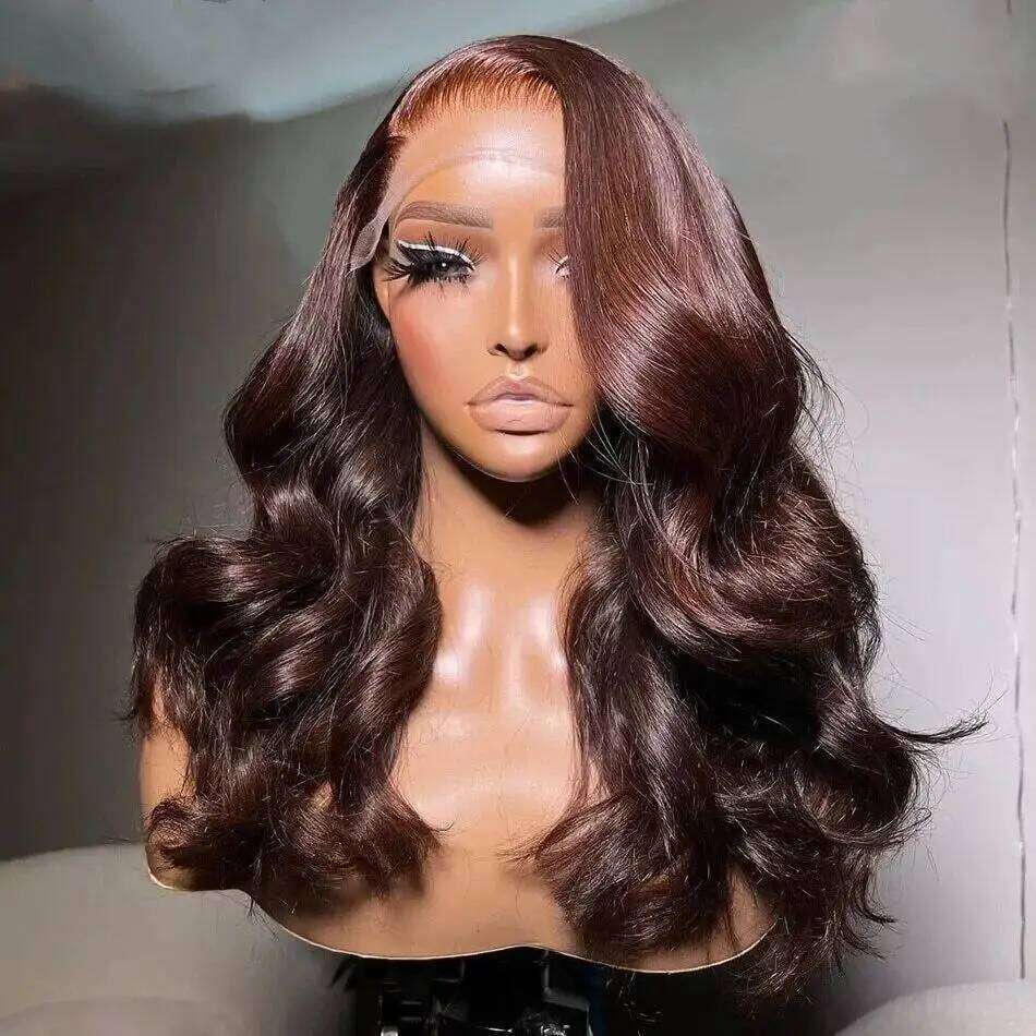 Chocolate Brown Body Wave Front Wig Transparent 13x6 HD Lace Frontal Preplucked Colored Human Hair Wigs 4x4 5x5 13x4