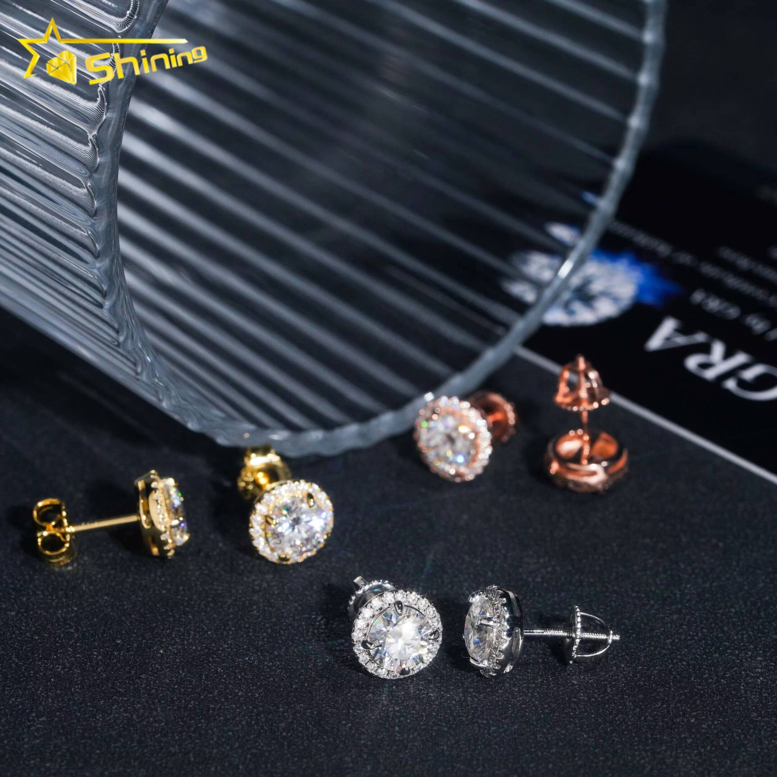 Ready to Ship Hip Hop Style Diamond Tester Certified 925 Silver Gold Plated VVS Diamond Moissanite Stud Earrings
