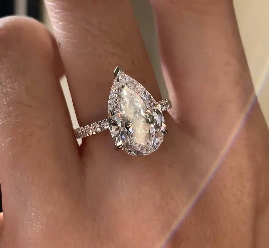 IGI Certified Cvd HPHT 3ct Lab Grown Created Diamond D VS1 VS2 Platinum Gold Rings Engagement Ring Jewelry for Women Pear Halo