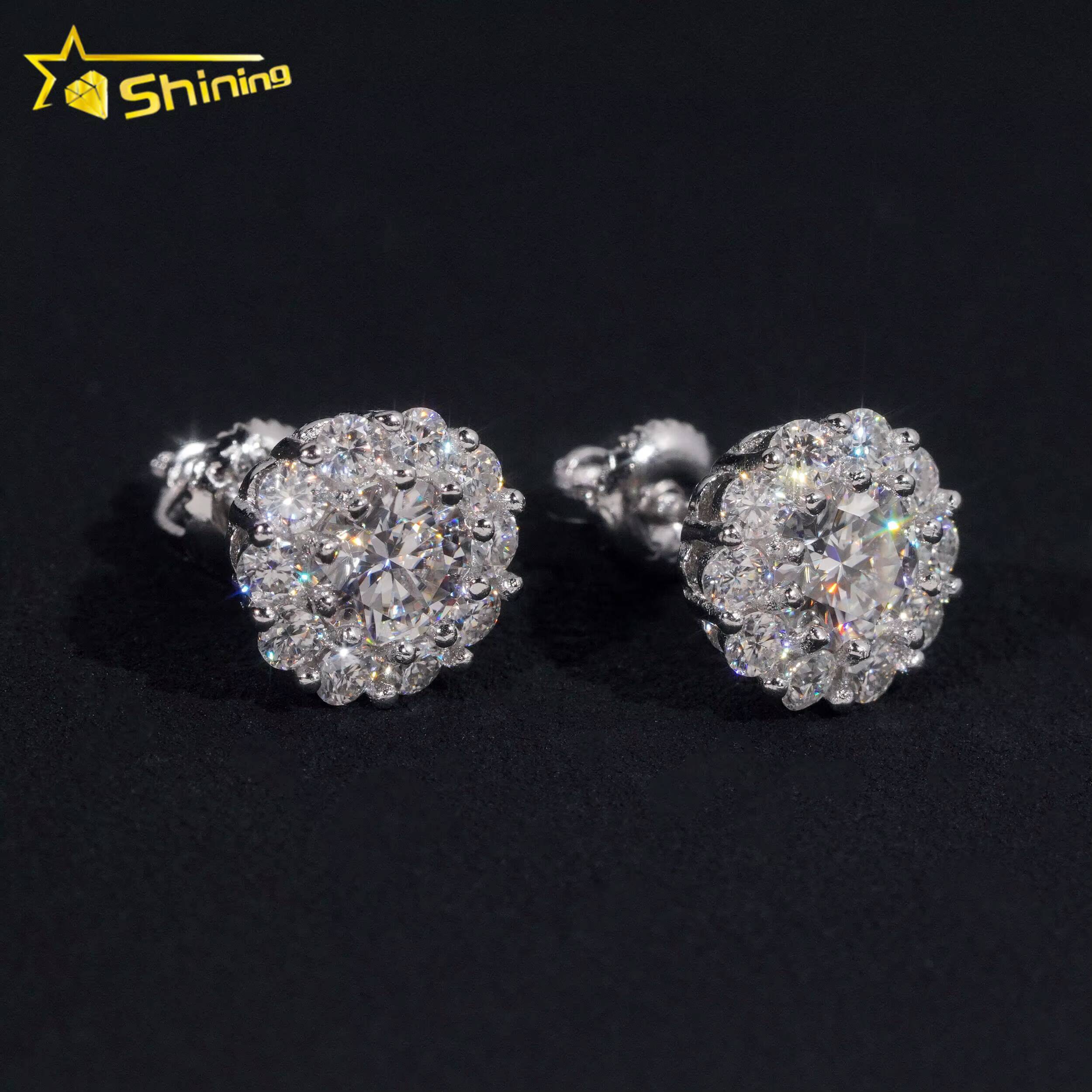 Hip Hop Jewelry Pass Diamond Tester GRA Certified Stocks VVS Diamond 925 Sterling Silver Cluster Moissanite Stud Earrings