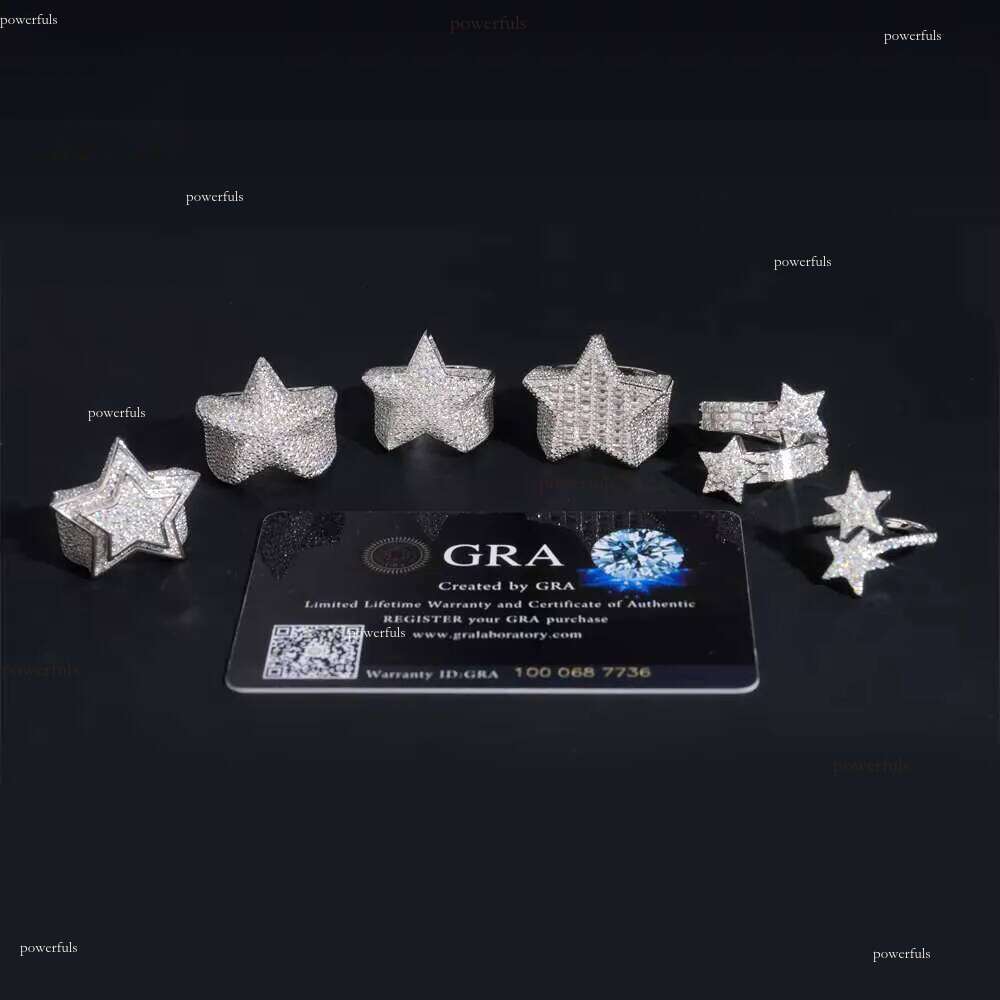 Hot Sale Instock Iced Out Star Moissanite Rings Sier Hip Hop Pass Dia Tester Fashion Men Cuban Ring