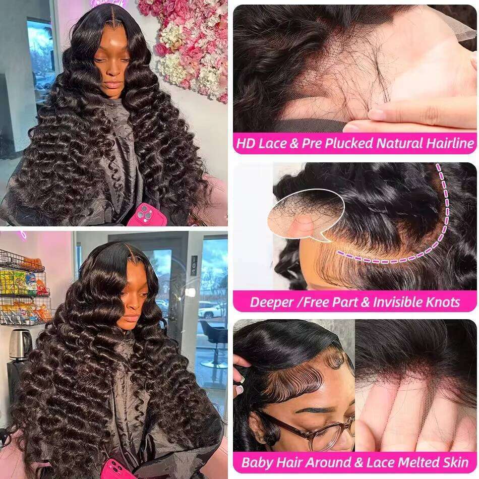 Curly 13X6 Hd Lace Frontal Wig Loose Deep Human Hair Brazilian 100% Preplucked 13X4 Water Wave Synthetic Front Wigs For Black Women
