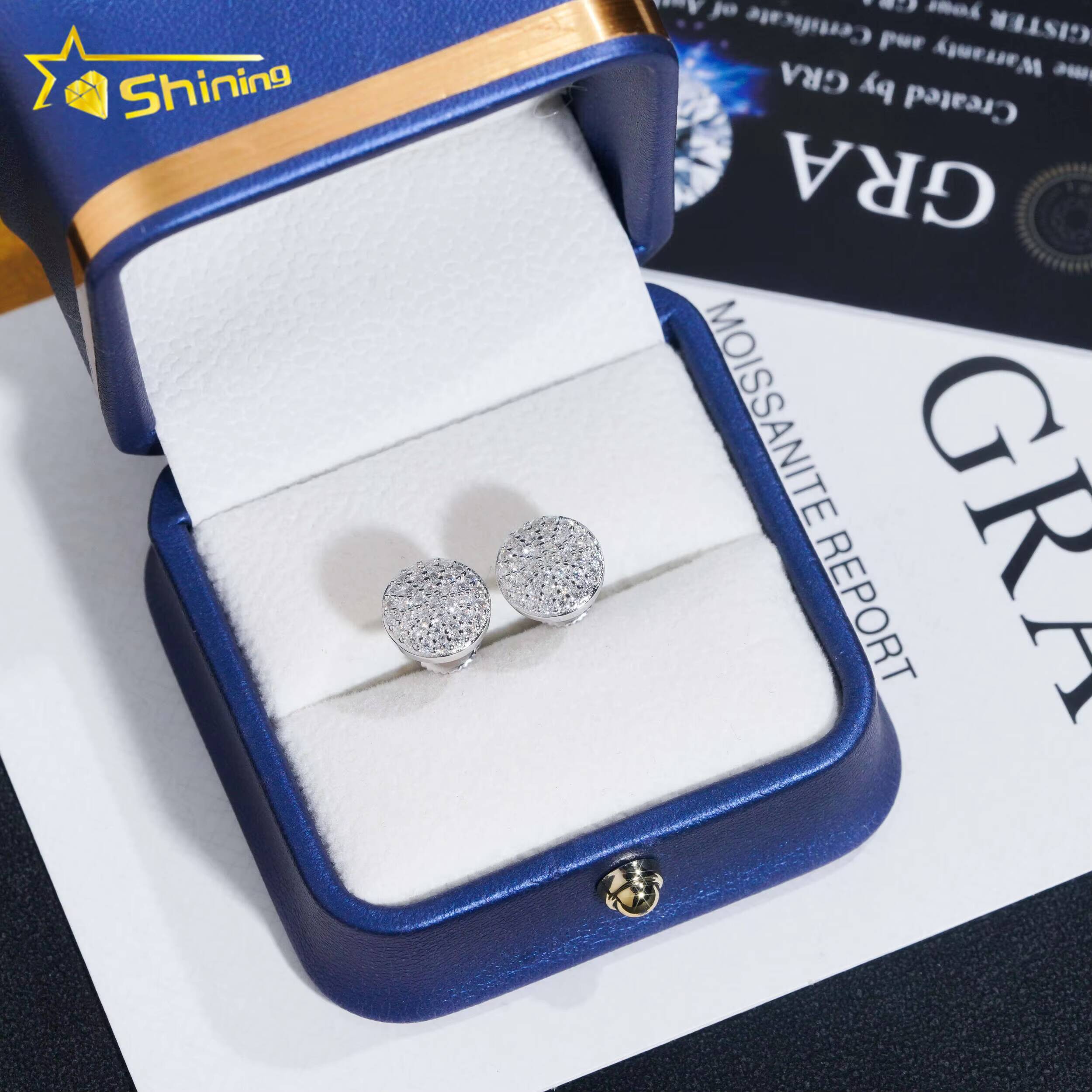 Pass Diamond Tester 925 Sterling Silver Gold Plated VVS Diamond Moissanite Bubble Round Shape Stud Earrings for Men