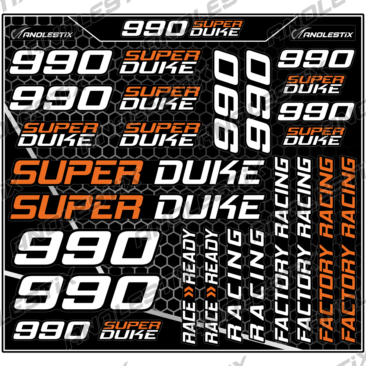 AnoleStix Vinyl Motocross Motorcycle Stickers Logo Set Emblem Tank Decals For KTM 990 Super Duke R