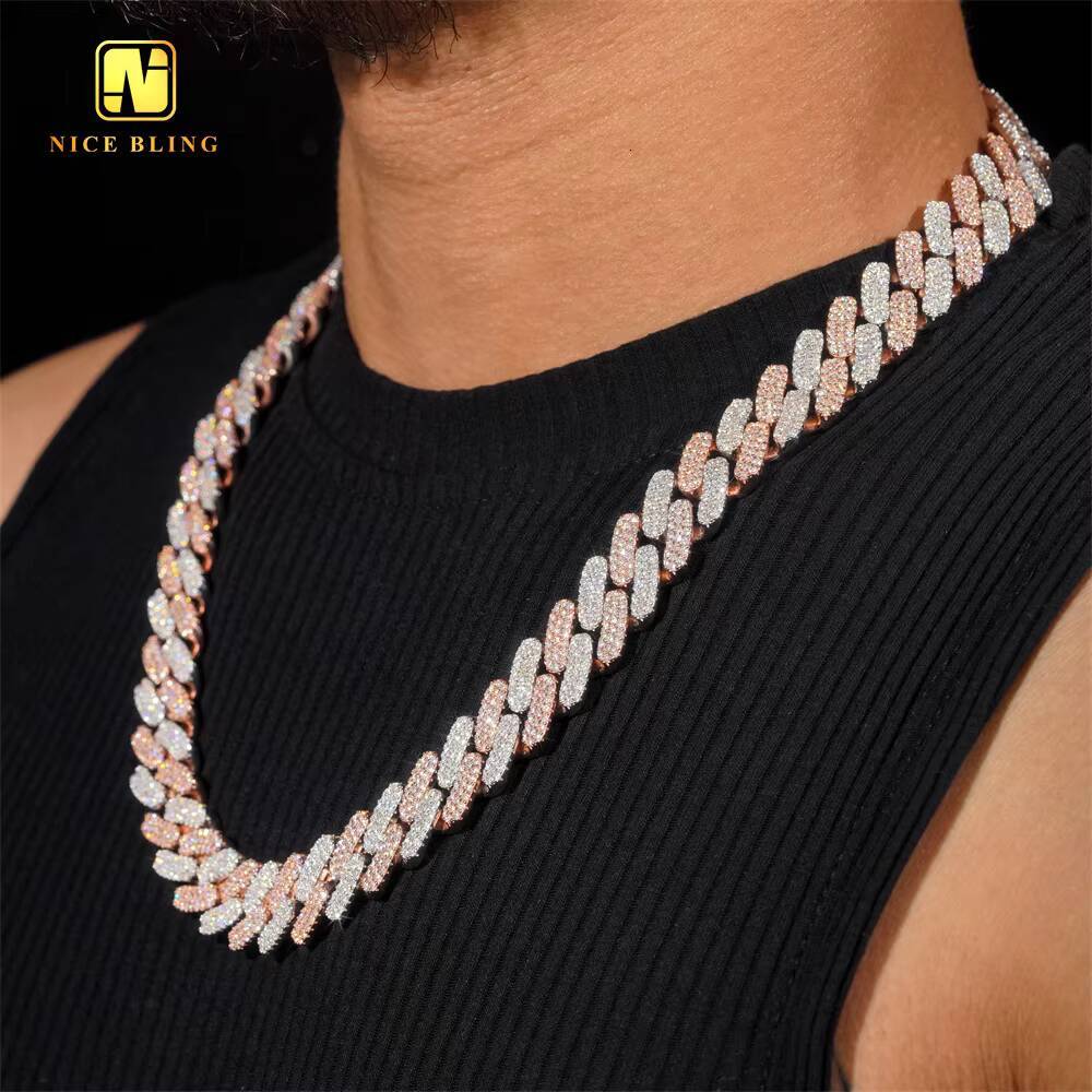 Hot Sale 925 Sterling Silver Iced Out 16MM 3 Rows Round Shape Moissanite Cuban Link Chain Men Hip Hop Jewelry Necklace