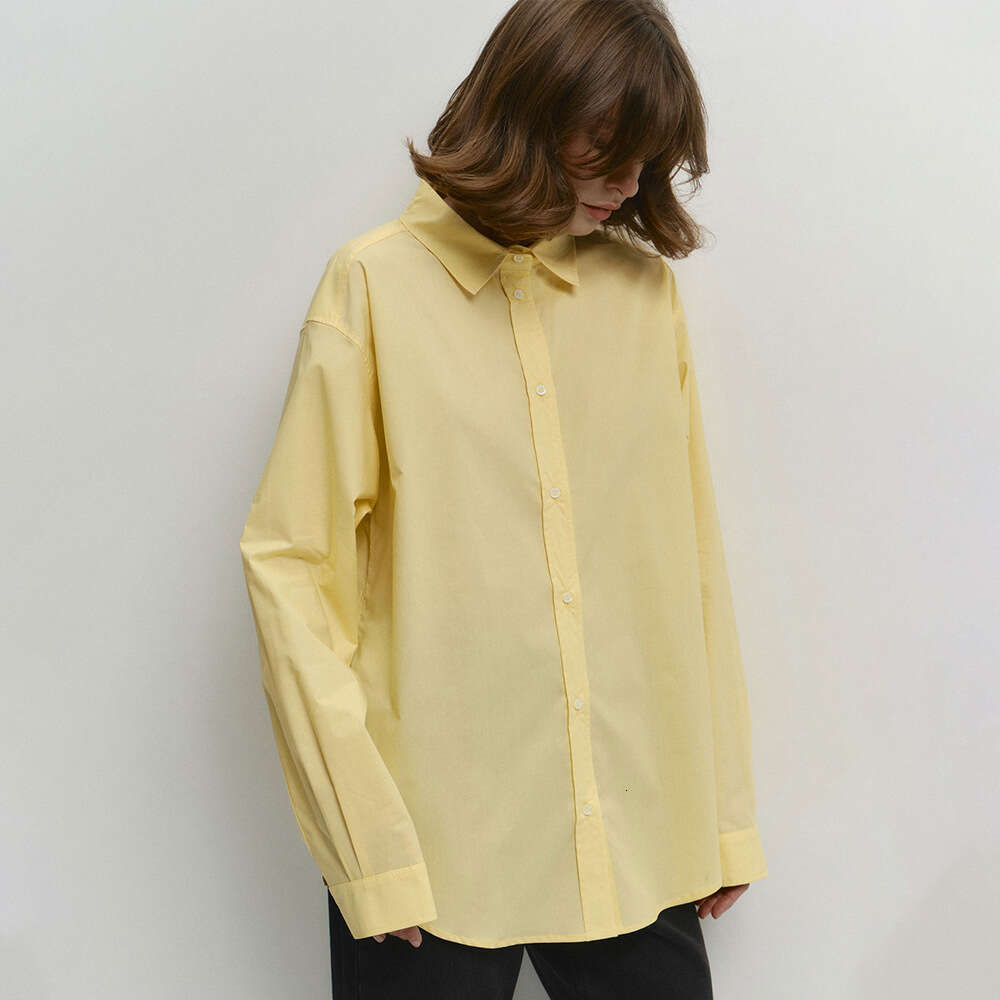 Yellow Spring Summer New Commuter Comfortable Loose Pure Cotton Shirt For Women B5