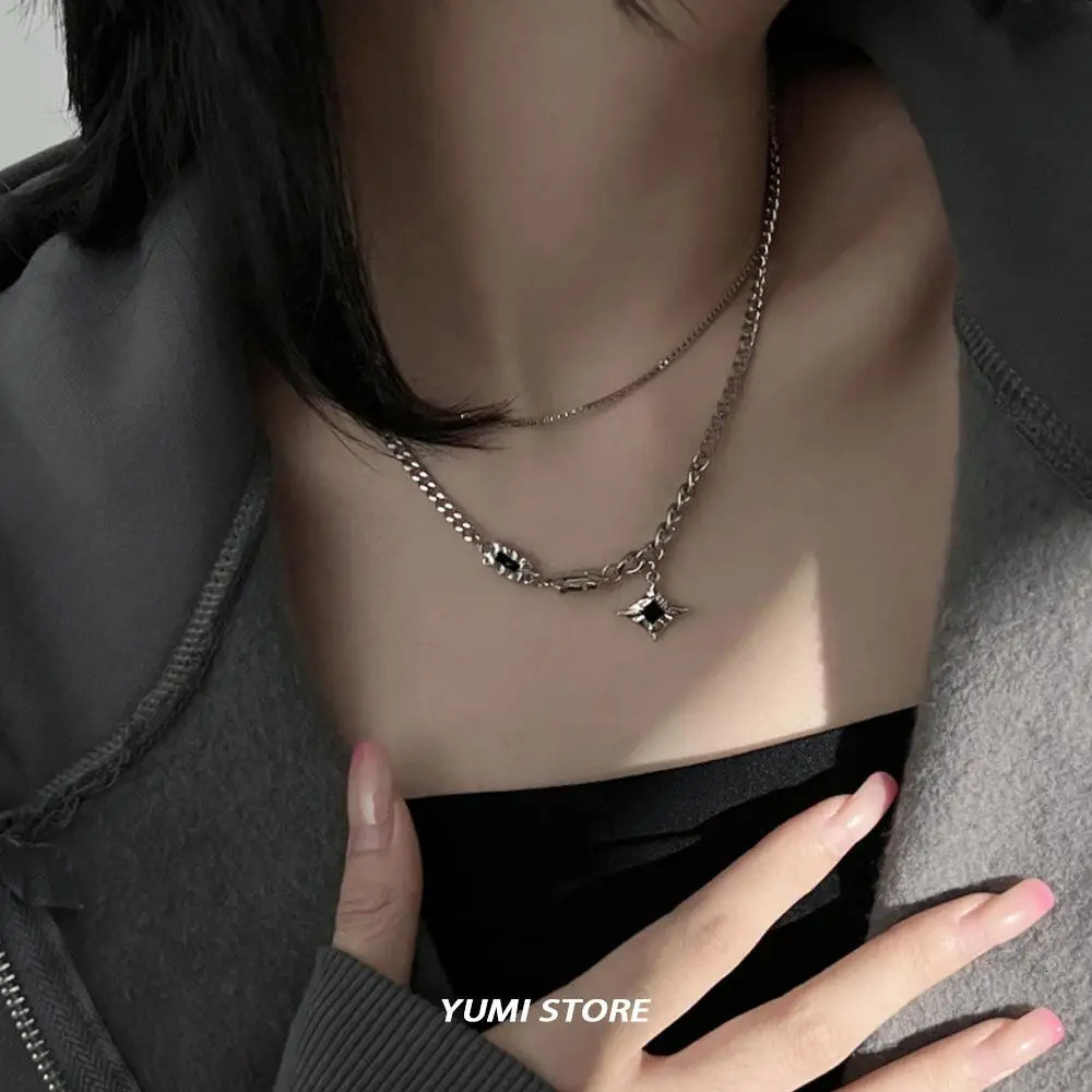 Hip Hop Zircon Star Double Layer Necklace For Men Women Trend Charm Steel Pendant Chain Unisex Jewelry Wholesale 250715
