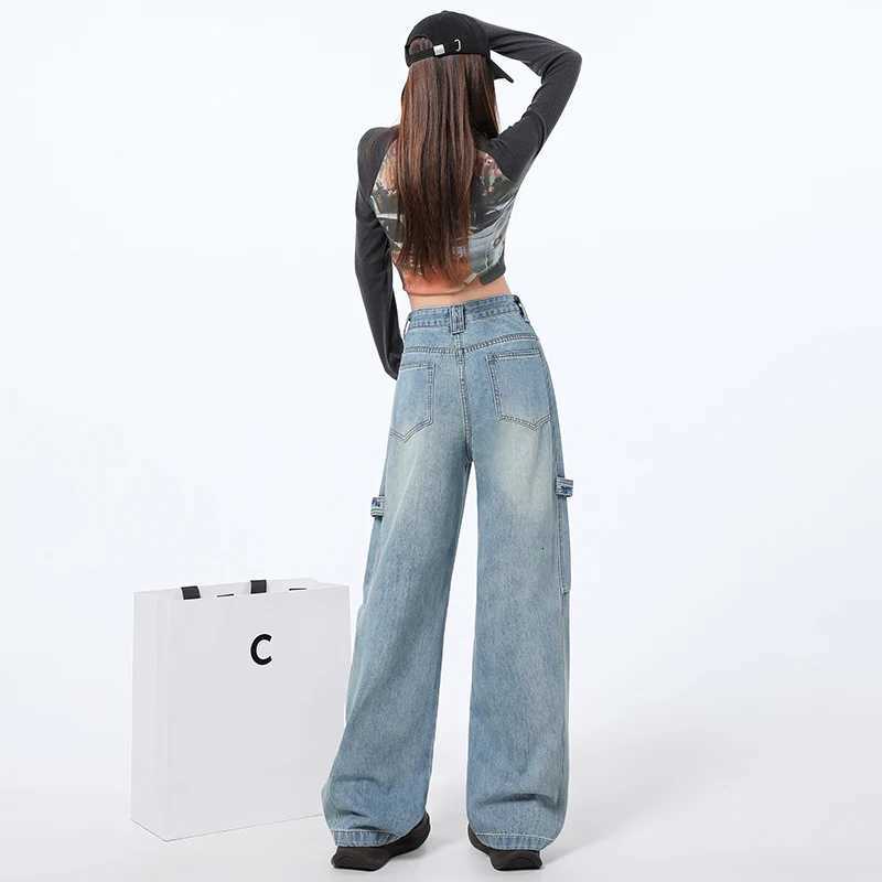 100% American Style Cargo Jeans Women Baggy Pants Loose Fit High Waist Womens Jeans Denim Vintage 2025 Spring New Streetwear R250716