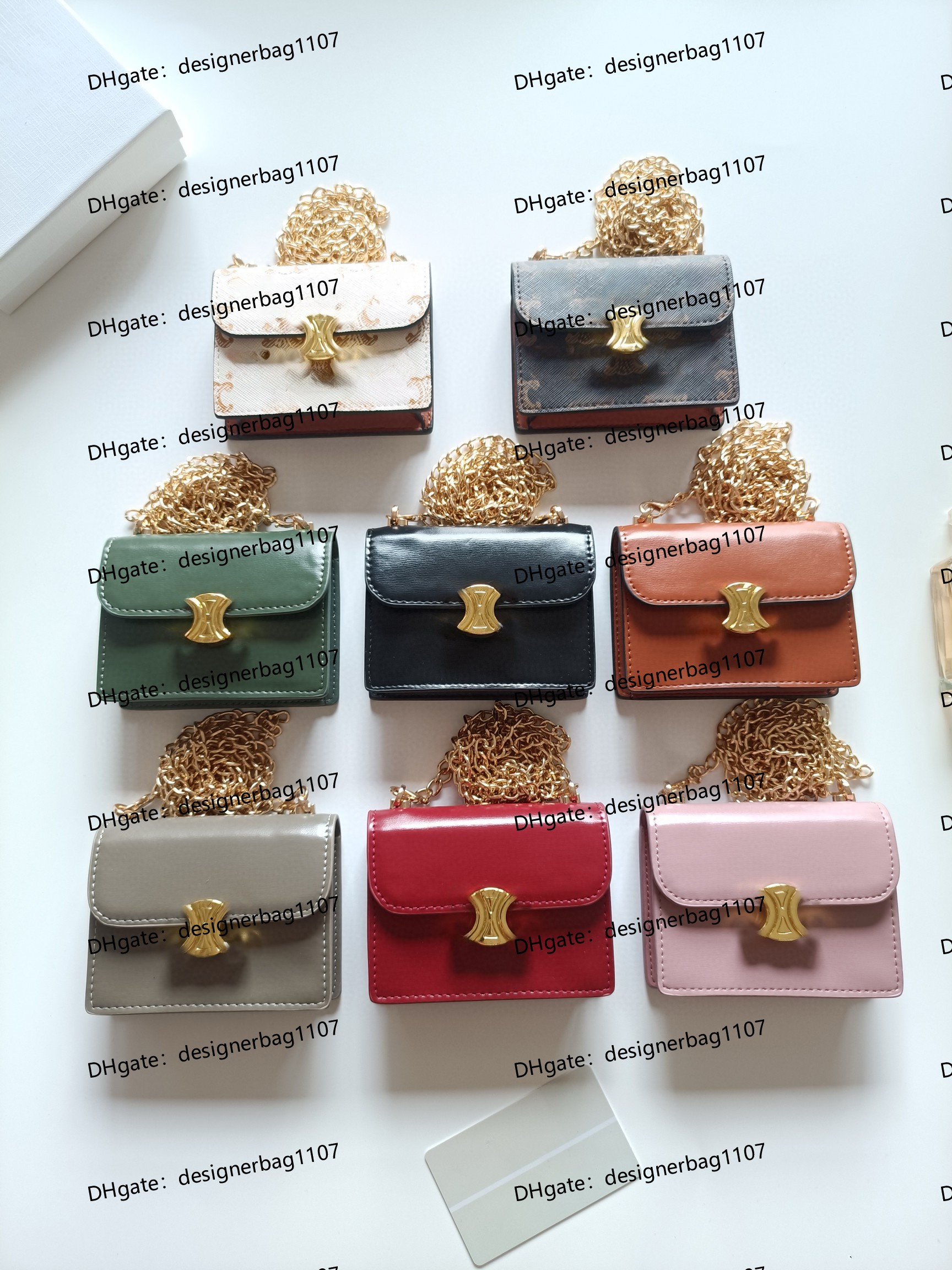 Designer card holder chain wallet women purse Designer Caviar Genuine Leather wallet on chain Womens Purses Mens Key Ring Credit Cards Wallet Bag 11x8cm with box