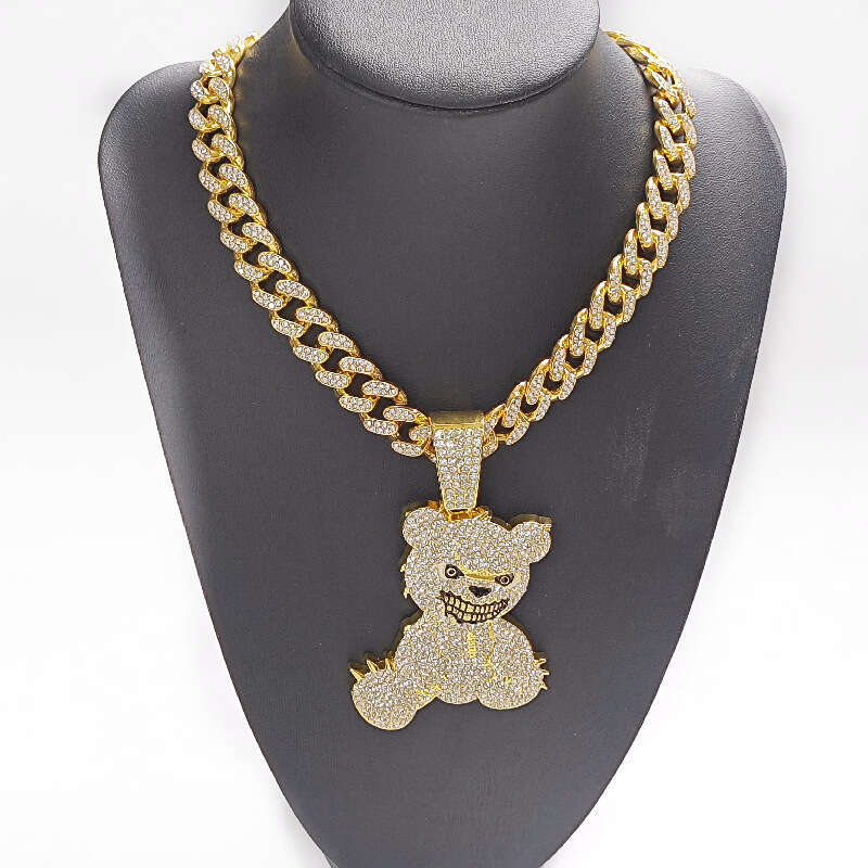 Jewelry Set Unisex Hip-Hop Style Cuban Chain Fashion Full Dia Bear Pendant Necklace