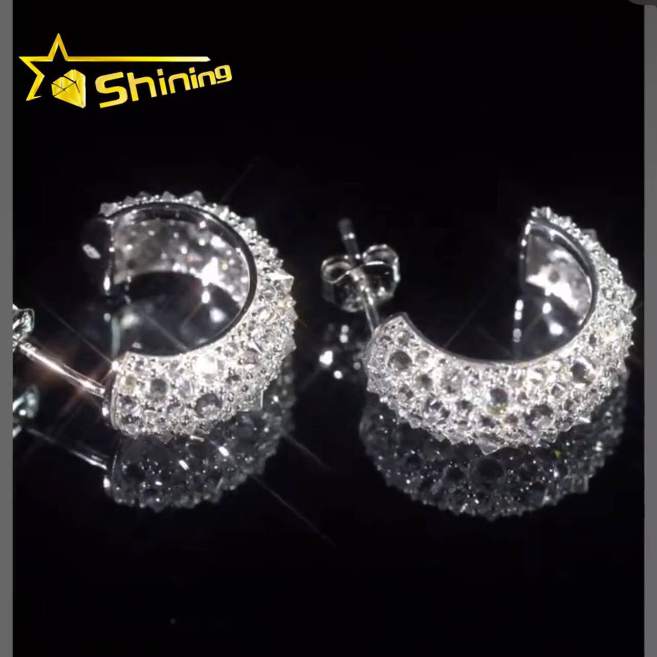 GRA Certificated Pass Diamond Tester Men Earrings 925 Sterling Silver Upside Down Mosaic Setting Diamond Hoop Huggie Earrings