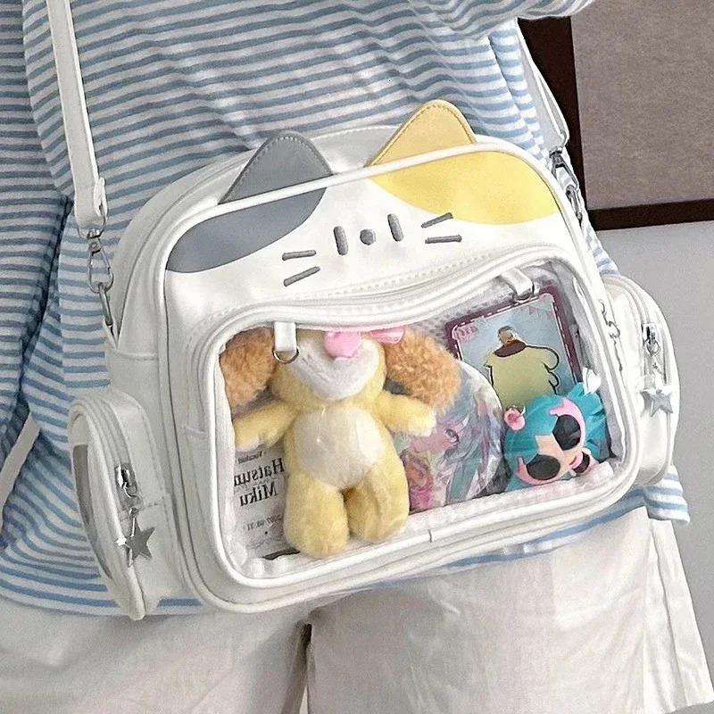 Womens Fashion Backpacks Y2K Korean Japan Kawaii Cat Ita Bag PU Cute Girls Transparent Pocket Aesthetic Shoulder Crossbody Bags 250714