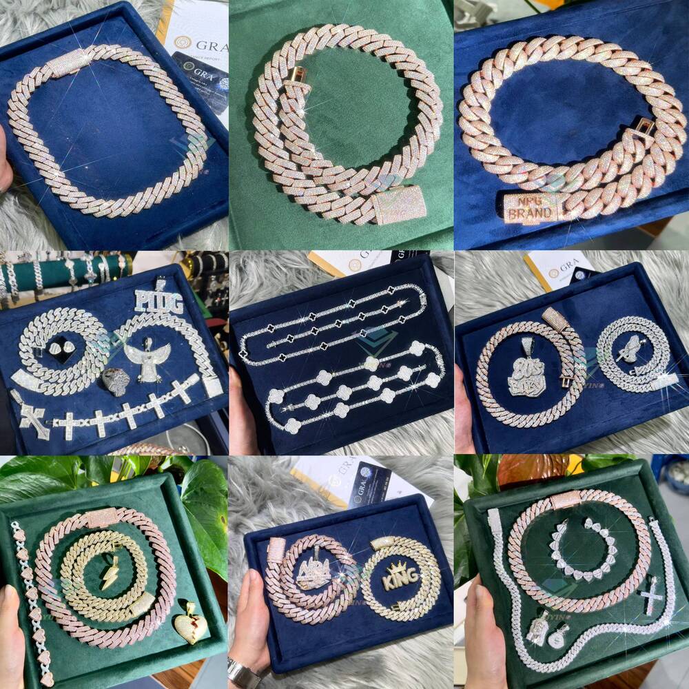 Popular Heavy Iced Out Cuban Link Chain High Quality Jewelry 4rows 20mm S925 Solid Silver VVS Moissanite Diamond Cuban Chain