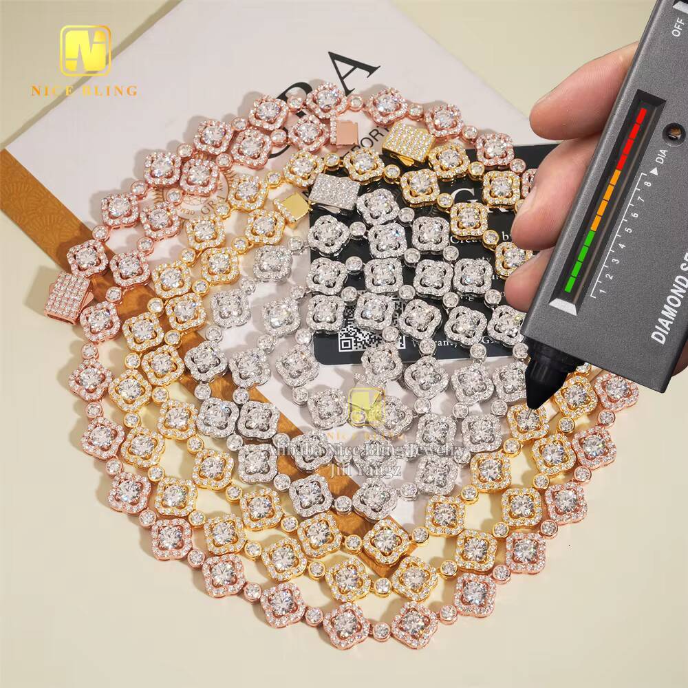 Clover Jewelry Cuban Links Chain Fancy Style Tennis Chain 925 Silver Pass Diamond Tester GRA Moissanite Tennis Bracelet