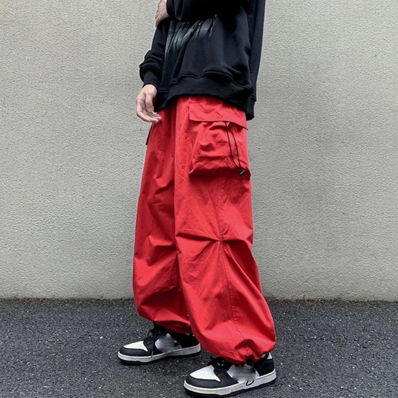 Mens Summer Streetwear Elastic Waist Y2K Baggy Cargo Pants Trousers Hip Hop Loose Women Wide Leg Pants Male Korean 250715