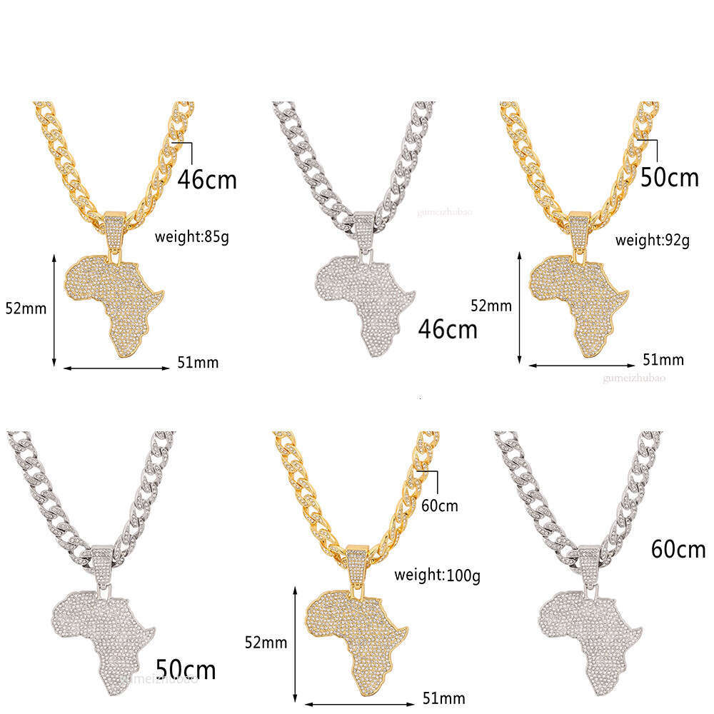 High designer necklaceIced Out Big African Map Pendant Necklaces Men's Hip Hop Gold Color Cuban Link Chain Necklace Men Male Gemstone Miami Rappe