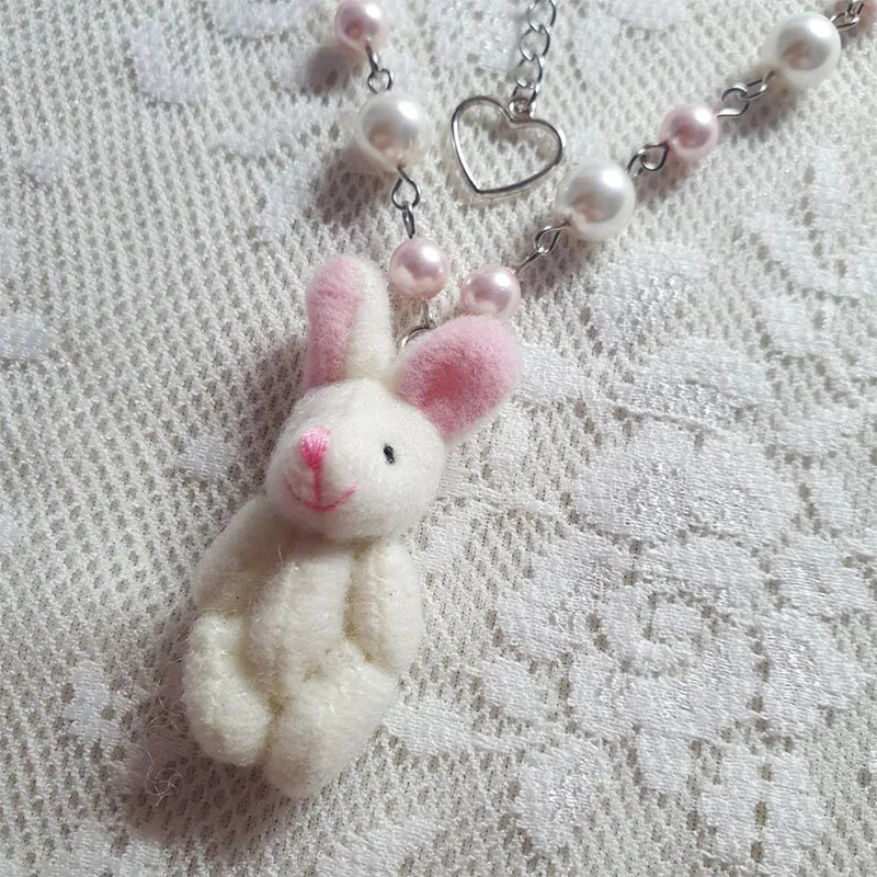 Kawaii Plush Bunny Pendant Necklace y2k 250715