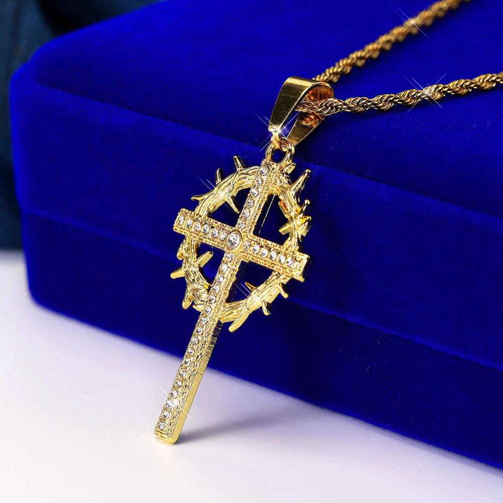 Creative Personality Thorn Cross Rhinestone Trendy Hip-Hop Style Necklace