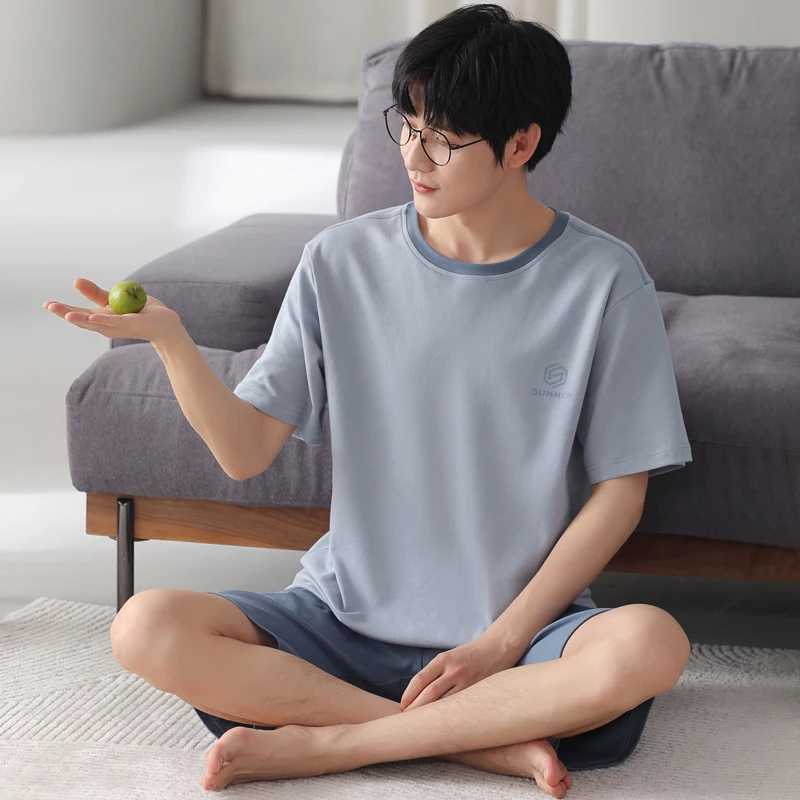 2Pcs Cotton Mens Pajamas Set Summer Breathable Short Sleeve Mens Homewear Big Size L-3XL Mens Sleepwear Casual Mens Pajamas W250717