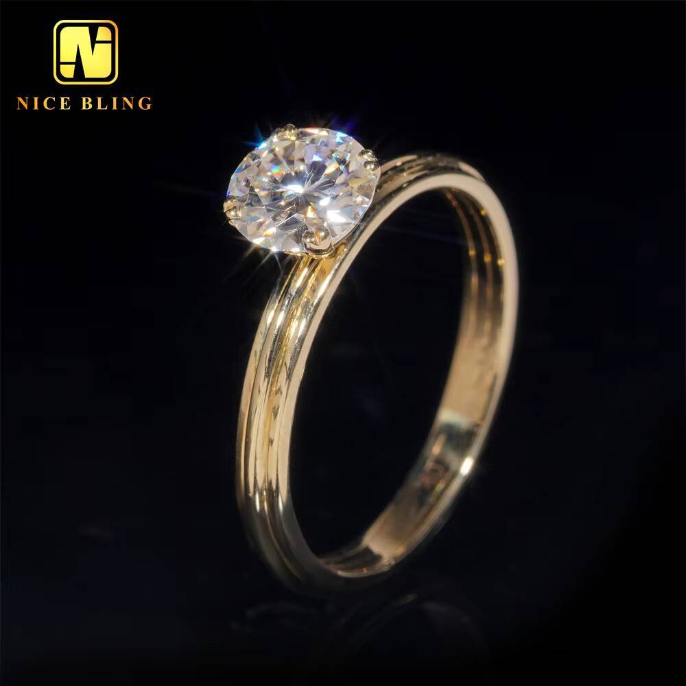 Ladies Jewelry Diamond Wedding Rings Women 10K Real Gold Round Cut VVS Moissanite Engagement Rings for Women