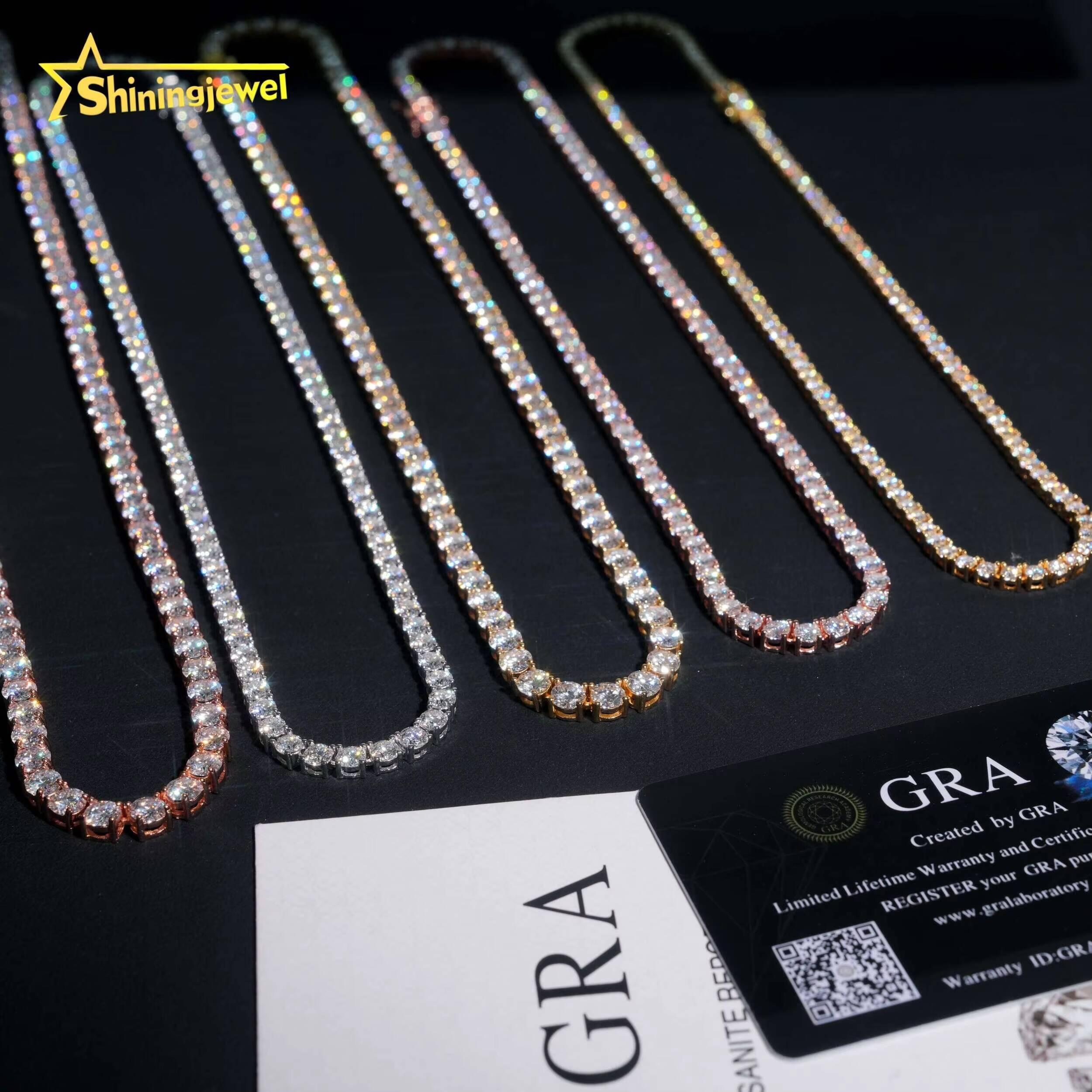 Pass Diamond Tester Hip Hop 925 Sterling Silver Double Security Clasp VVS Moissanite Tennis Chain Necklace