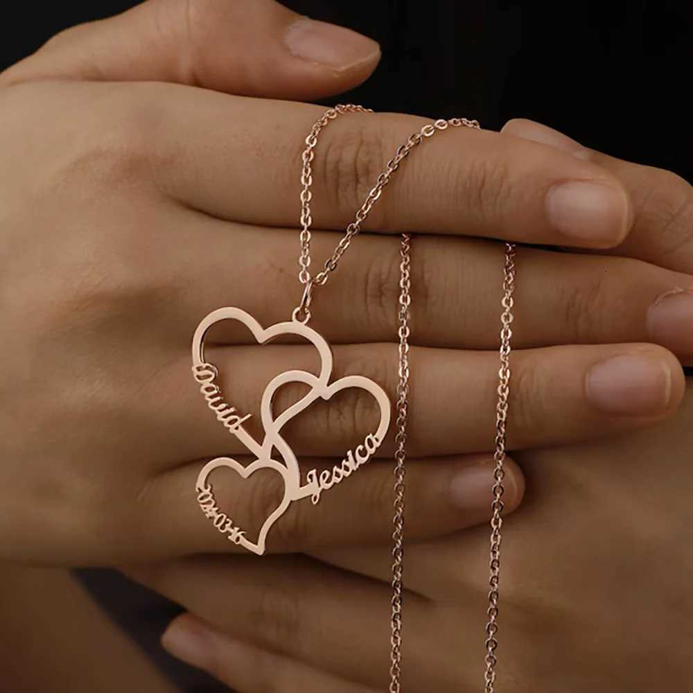 Personalized Heart Name Necklace Customized 2-5 Heart Name Pendant Family Necklace Stainless Steel Jewelry Mothers Day Gift XJ250717