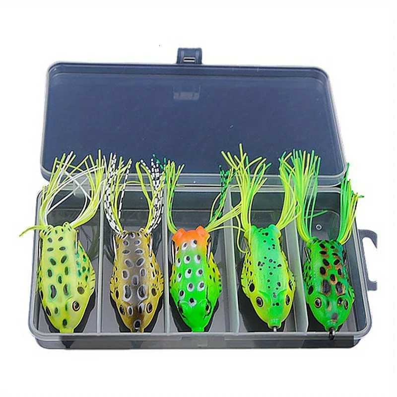 5 Pieces of High-Quality Frog-Shaped Baits with Storage Box - Sharp Hooks and Realistic Design Suitable for Upper Freshwater Fishing Z250717