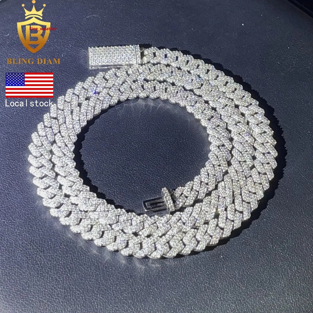 Factory Direct 925 Sterling Silver Moissanite Diamond Necklace with 8mm GRA Ice Out Cubans Link Chain and Rapper Necklace