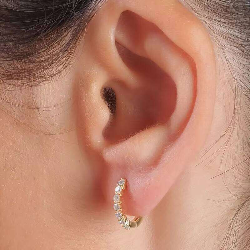 Daily Wear Hoop Round Cut VVS Fine Jewelry Woman 14k Gold Bling Moissanite Earrings